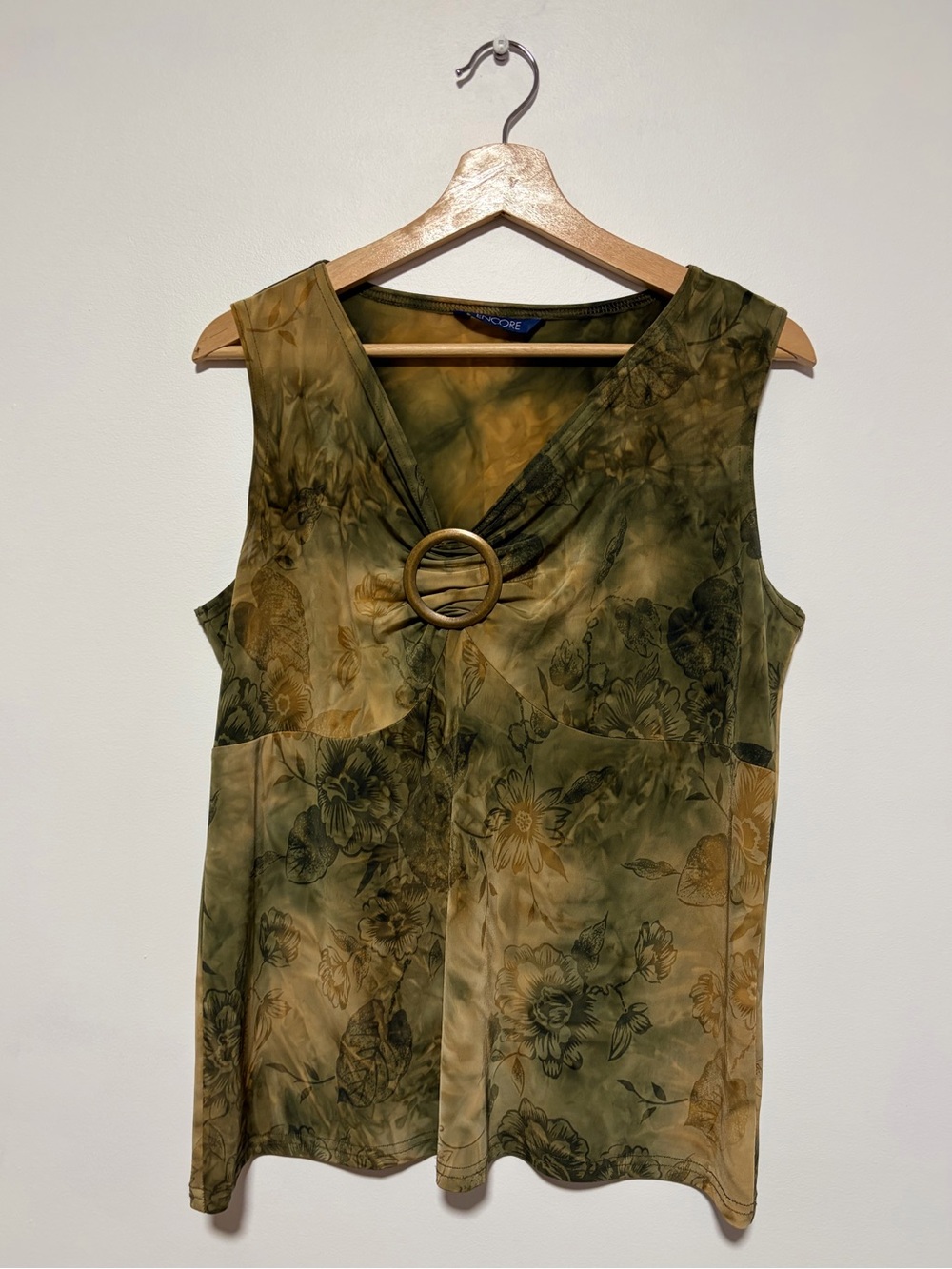Vintage 90s Y2K Fairycore Boho Whimsy Earth Tones Floral Foliage Green Tank Top